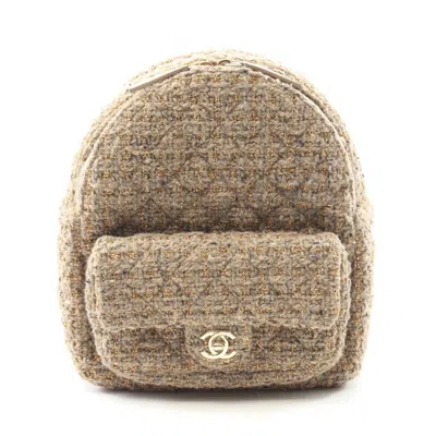 Pre-owned Chanel Beige Fabric Leather Backpack () In Sand