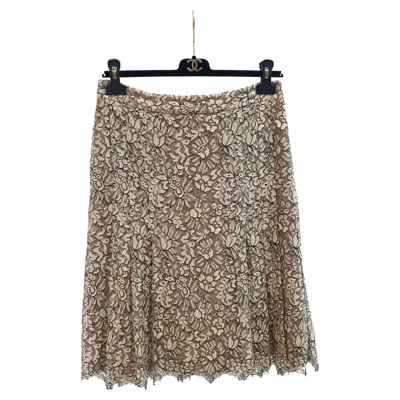 Pre-owned Chanel Beige Floral Lace Skirt In Brown