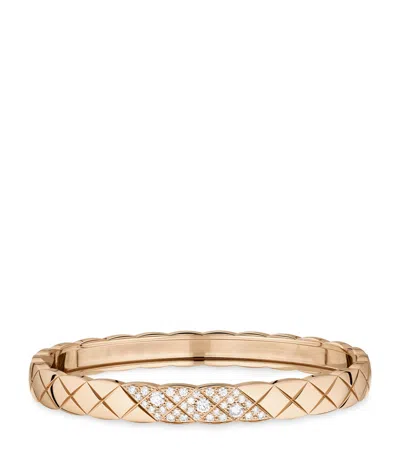 Pre-owned Chanel Beige Gold And Diamond Coco Crush Bangle In Sand