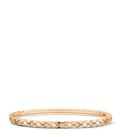 Pre-owned Chanel Beige Gold And Diamond Coco Crush Bangle In Sand