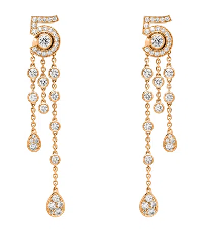 Pre-owned Chanel Beige Gold And Diamond Eternal N°5 Transformable Earrings In Sand