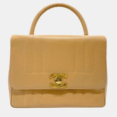 Pre-owned Chanel Beige Gold Caviar Skin Leather Handbag