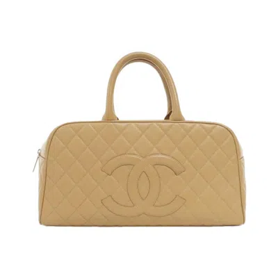 Pre-owned Chanel Beige Grained Calfskin Boston Bag Handbag ()