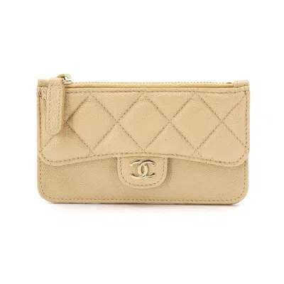 Pre-owned Chanel Beige Grained Calfskin Coin Purse/coin Case () In Sand