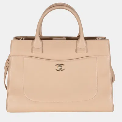 Pre-owned Chanel Beige Grained Calfskin Large Neo Executive Shopper Tote In Sand