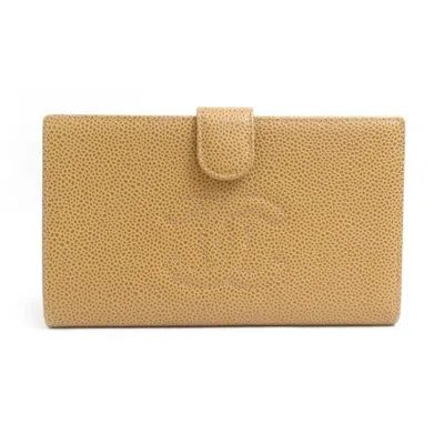 Pre-owned Chanel Beige Grained Calfskin Leather Wallet (bi-fold) () In Sand