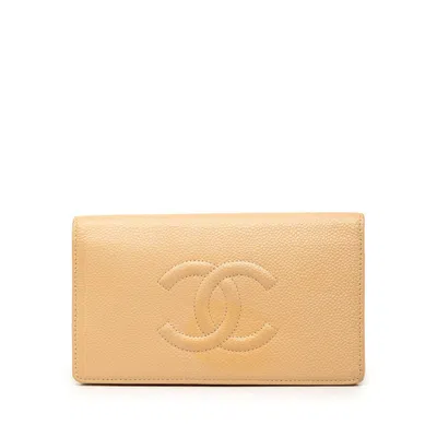 Pre-owned Chanel Beige Grained Calfskin Long Wallet (bi-fold) ()