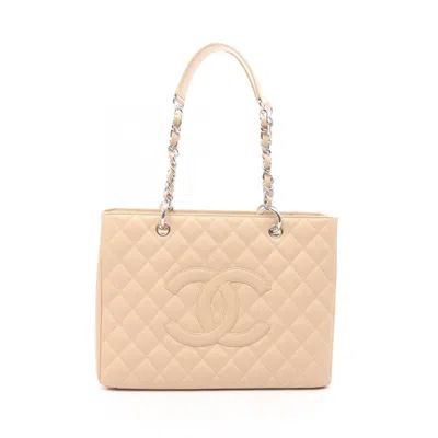 Pre-owned Chanel Beige Grained Calfskin Tote Bag () In Sand