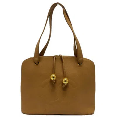 Pre-owned Chanel Beige Grained Calfskin Tote Bag () In Sand