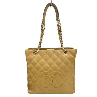 Pre-owned Chanel Beige Grained Calfskin Tote Bag () In Sand