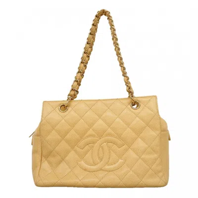 Pre-owned Chanel Beige Grained Calfskin Tote Bag () In Sand