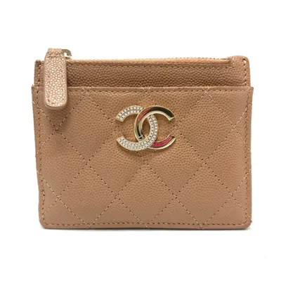 Pre-owned Chanel Beige Grained Calfskin Wallet (bi-fold) () In Sand