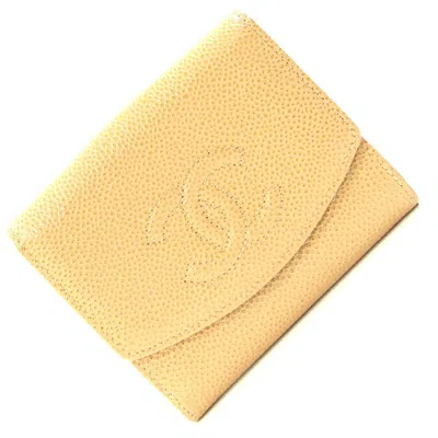 Pre-owned Chanel Beige Grained Calfskin Wallet (bi-fold) () In Sand