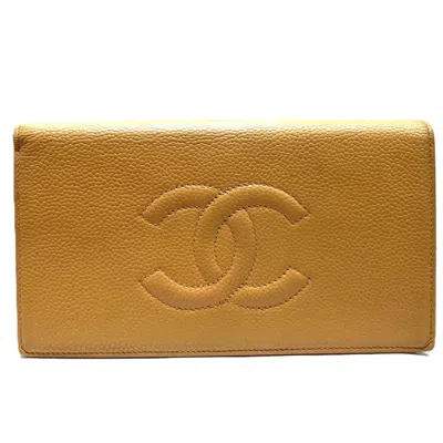 Pre-owned Chanel Beige Grained Calfskin Wallet (bi-fold) ()