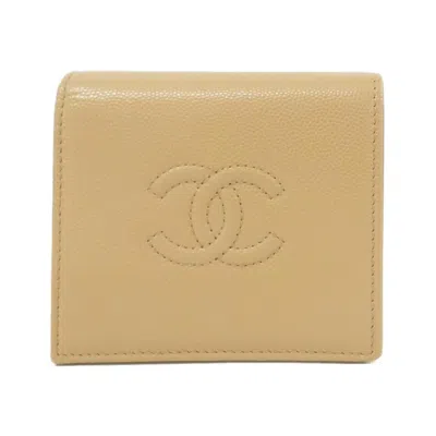 Pre-owned Chanel Beige Grained Calfskin Wallet (bi-fold) ()