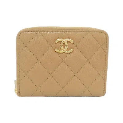 Pre-owned Chanel Beige Grained Calfskin Wallet (bi-fold) () In Sand