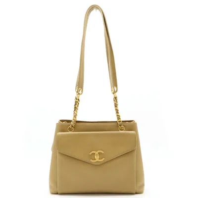 Pre-owned Chanel Beige Khaki Caviar Leather Shoulder Bag Tote Bag () In Beige, Khaki