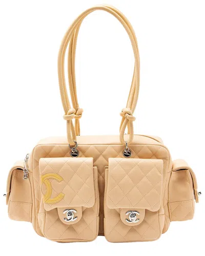 Pre-owned Chanel Beige Lambskin Ligne Cambon Mini Reporter Satchel (authentic Pre-loved)