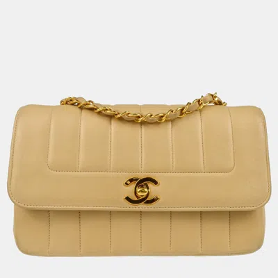 Pre-owned Chanel Beige Lambskin Mademoiselle Single Flap Shoulder Bag In Sand