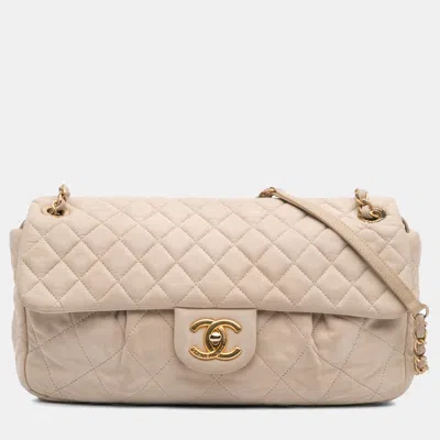 Pre-owned Chanel Beige Large Iridescent Calfskin Chic Quilt Flap