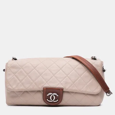 Pre-owned Chanel Beige Large Quilted Lambskin Country Chic Flap