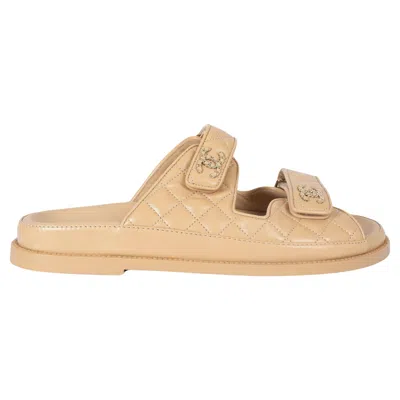 Pre-owned Chanel Beige Leather 2024 24p Dad Slide Sandals Shoes 41 Fit 40.5 In Brown