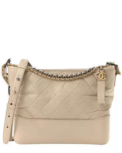 Pre-owned Chanel Beige Leather Aged Quilted Small Gabrielle Hobo (authentic Pre-loved)