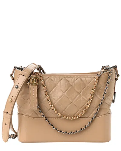 Pre-owned Chanel Beige Leather Aged Quilted Small Gabrielle Hobo (authentic Pre-loved)