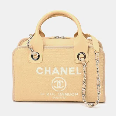 Pre-owned Chanel Beige Leather And Canvas Deauville Tote Bag