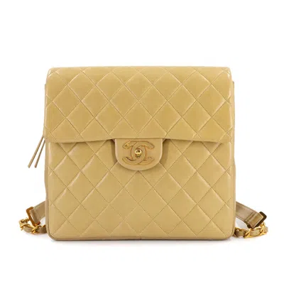Pre-owned Chanel Beige Leather Backpack () In Sand