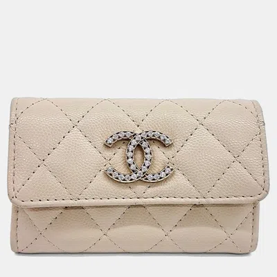 Pre-owned Chanel Beige Leather Caviar Card Holder In Sand