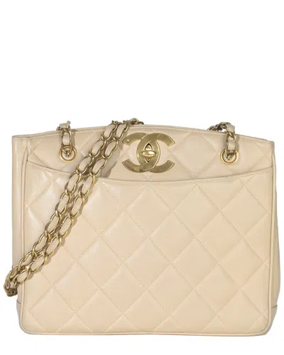 Pre-owned Chanel Beige Leather Cc Shoulder Tote (authentic Pre-loved)