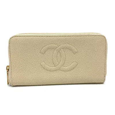 Pre-owned Chanel Beige Leather Long Wallet (bi-fold) ()