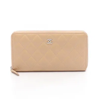 Pre-owned Chanel Beige Leather Long Wallet (bi-fold) () In Sand