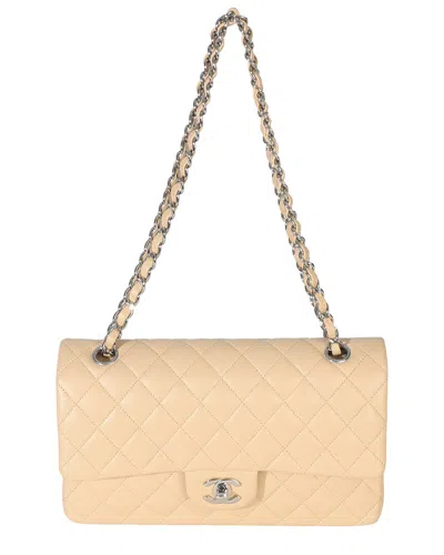 Pre-owned Chanel Beige Leather Quilted Classic Double Flap Bag (authentic Pre-loved)