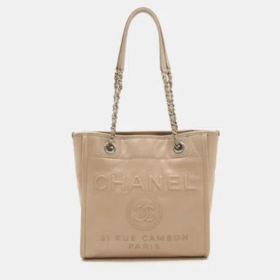 Pre-owned Chanel Beige Leather Small Deauville Tote Bag