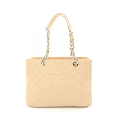Pre-owned Chanel Beige Leather Tote Bag () In Sand
