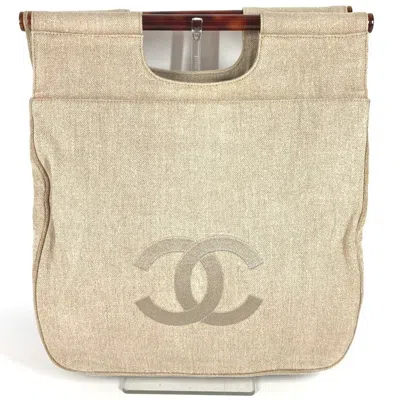 Pre-owned Chanel Beige Linen Handbag Tote Bag () In Sand