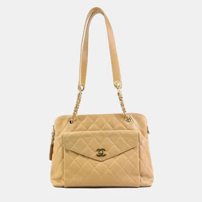 Pre-owned Chanel Beige Matelasse Caviar Skin Leather Shoulder Bag