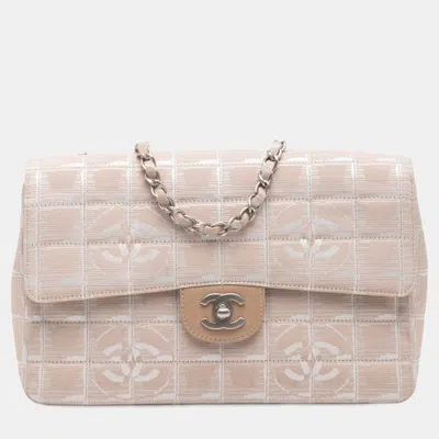 Pre-owned Chanel Beige Medium New Travel Line Nylon Single Flap In Sand