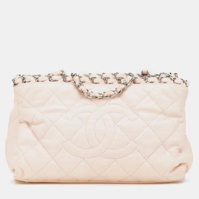 Pre-owned Chanel Beige Mini Quilted Lambskin Chain Me Tote In Sand