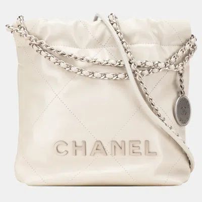 Pre-owned Chanel Beige Mini Shiny Calfskin 22 Handbag In Sand