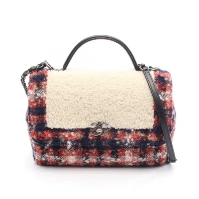 Pre-owned Chanel Beige Multi-color Red Color Wool Leather Shoulder Bag ()