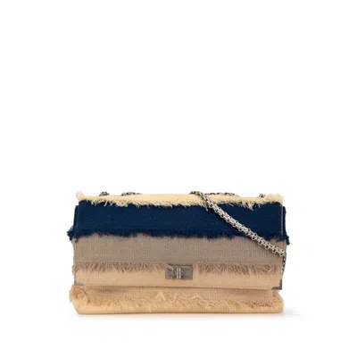 Pre-owned Chanel Beige Navy Linen Shoulder Bag () In Beige, Navy
