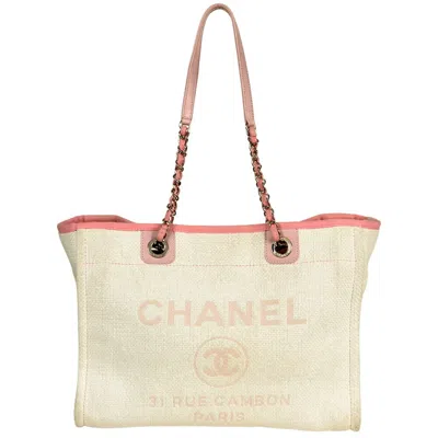 Pre-owned Chanel Beige Pink Straw Tote Bag () In Beige, Pink