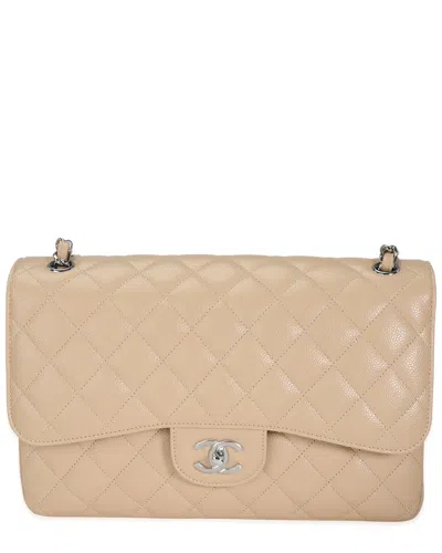 Pre-owned Chanel Beige Quilted Caviar Jumbo Classic Double Flap Handbag (authentic Pre-  Loved)