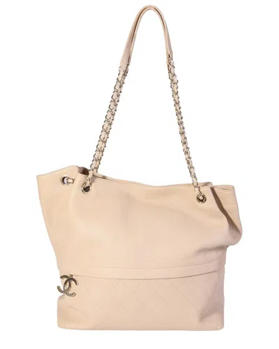 Pre-owned Chanel Beige Quilted Leather Zip & Carry Tote (authentic Pre-loved)