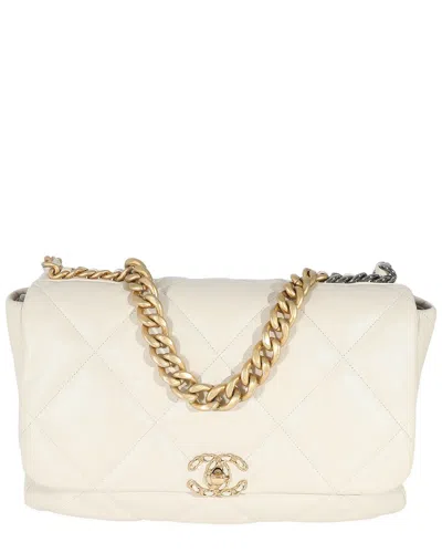 Pre-owned Chanel Beige Quilted Shiny Lambskin Maxi 19 Flap Bag (authentic Pre-loved)