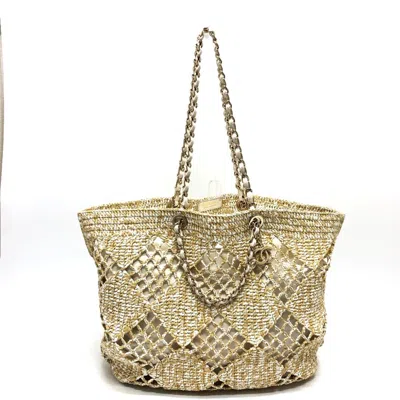 Pre-owned Chanel Beige Raffia Pouch Tote Bag ()