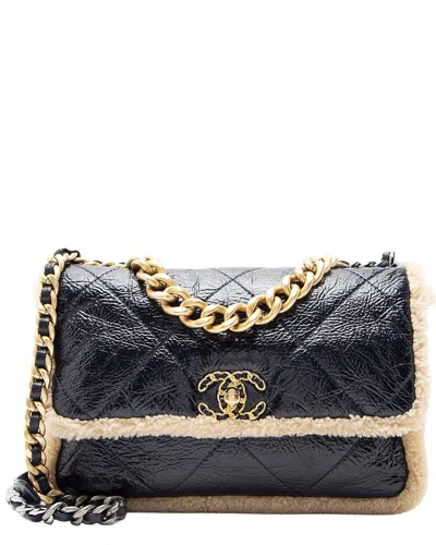 Chanel Beige Shiny Crumpled Calfskin & Shearling 19 Medium Flap Shoulder Bag  (authentic Pre-loved)